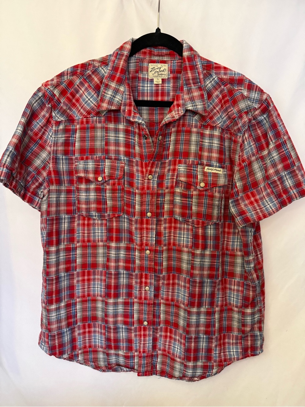 Lucky Brand Red Plaid Short-Sleeve Western Shirt Sz XL